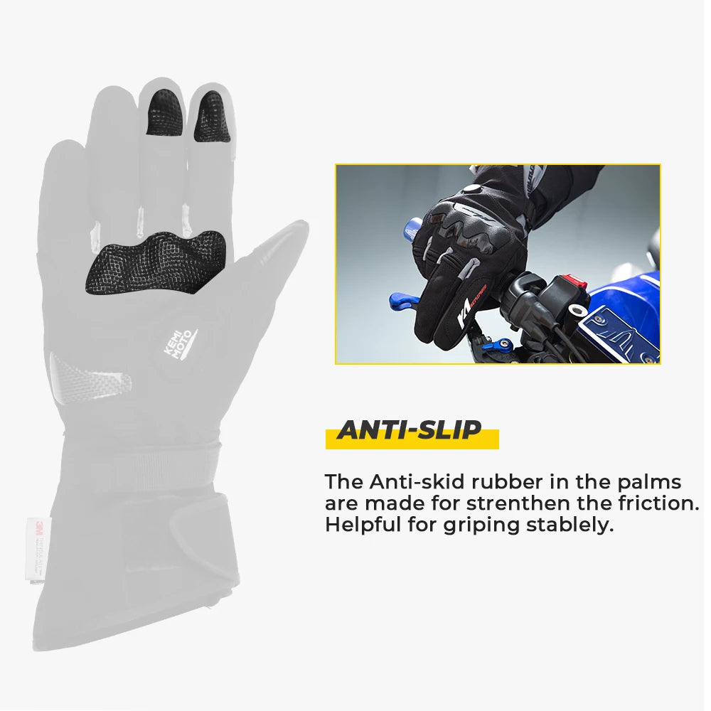 KEMIMOTO Heated Gloves Motorcycle Winter Moto Heated Gloves Warm Waterproof Rechargeable Heating Thermal Gloves For Snowmobile