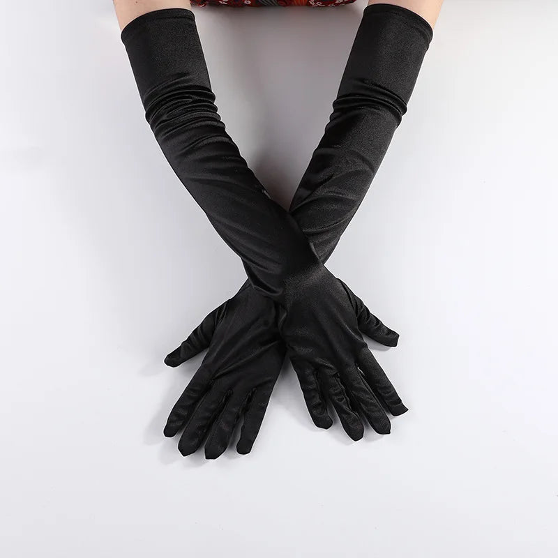 New Classic Adult Black White Red Skin Opera/Elbow/Wrist Stretch Satin Finger Long Gloves Women Flapper Gloves Matching Costume