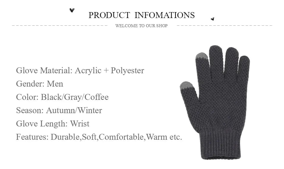 Winter Men's Knitted Touchscreen Gloves - High-Quality Wool Cashmere, Thick Warm Business Mittens for Autumn & Winter