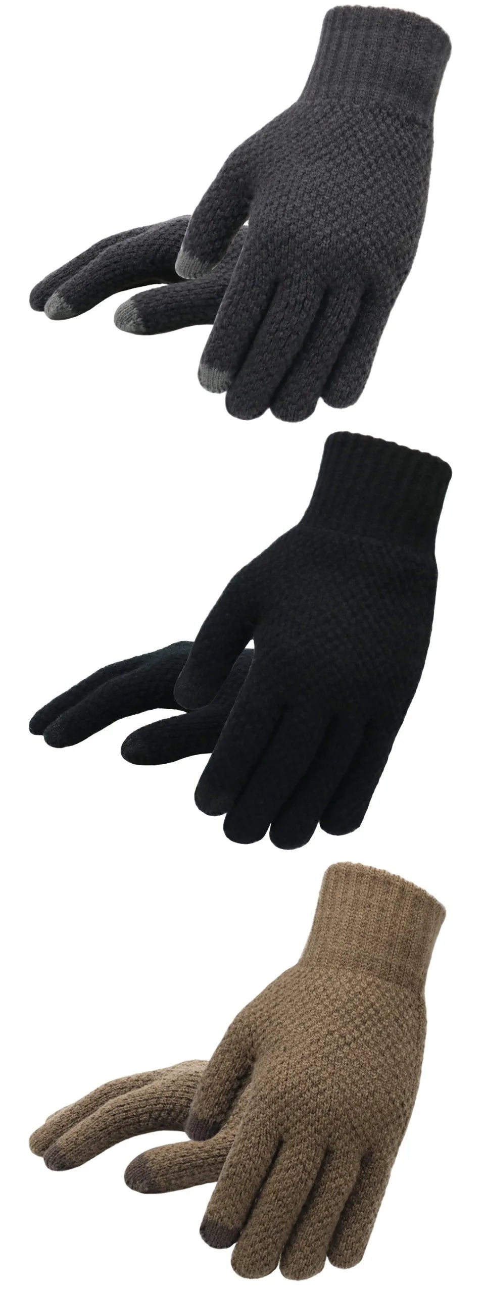 Winter Men's Knitted Touchscreen Gloves - High-Quality Wool Cashmere, Thick Warm Business Mittens for Autumn & Winter