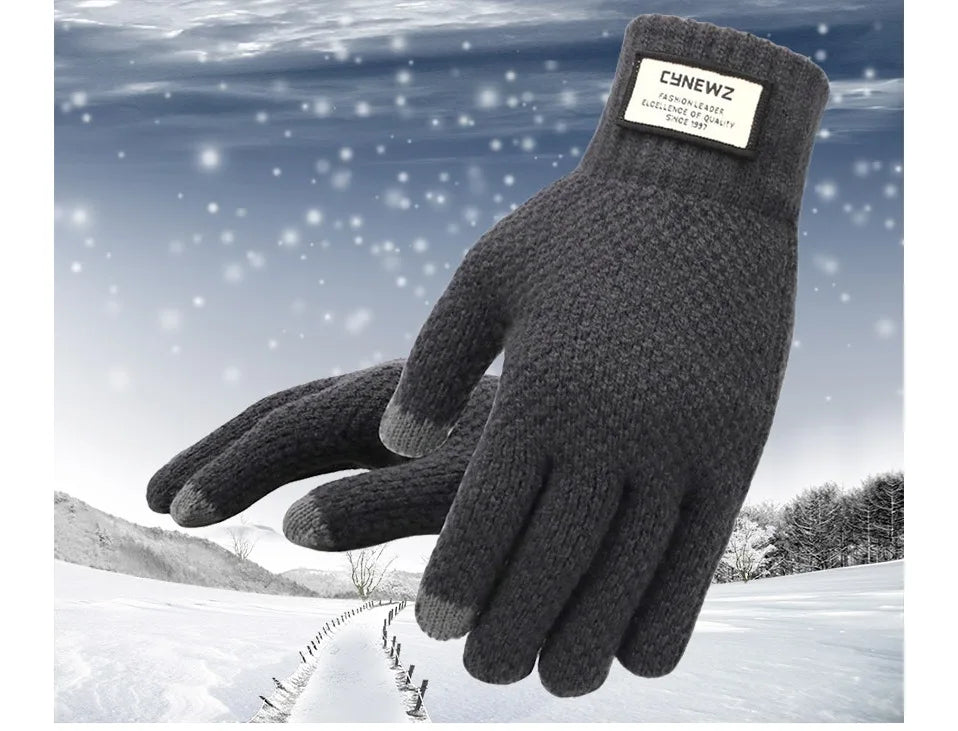 Winter Men's Knitted Touchscreen Gloves - High-Quality Wool Cashmere, Thick Warm Business Mittens for Autumn & Winter