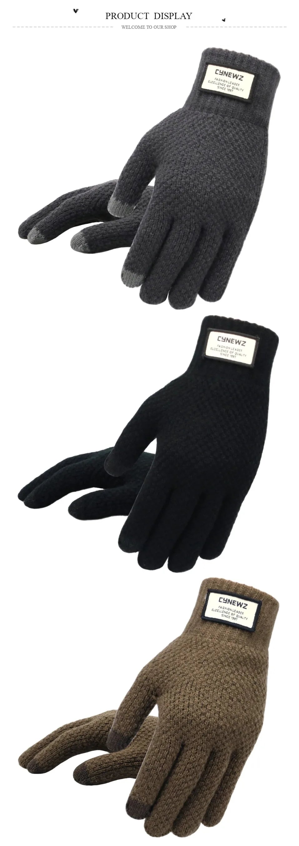 Winter Men's Knitted Touchscreen Gloves - High-Quality Wool Cashmere, Thick Warm Business Mittens for Autumn & Winter