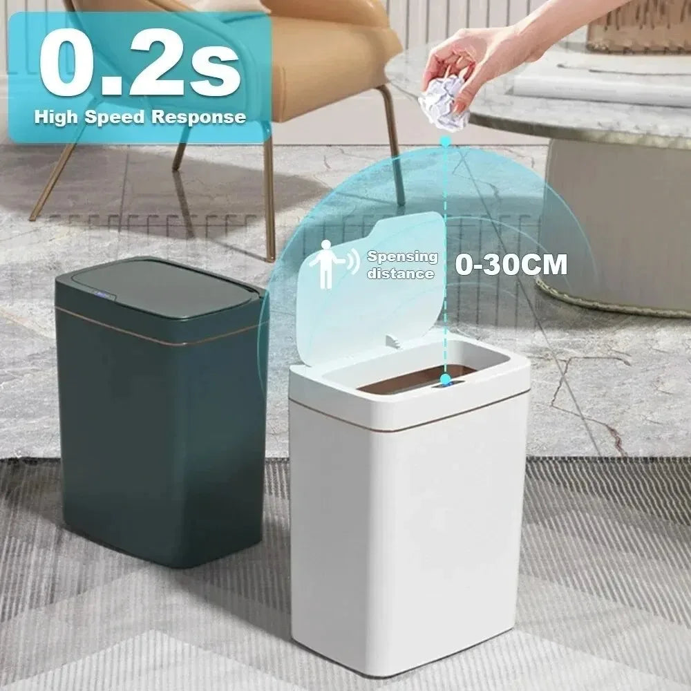 Smart Bathroom Trash Can Automatic Bagging Electronic Trash Can White Touchless Narrow Smart Sensor Garbage Bin Smart Home 15L