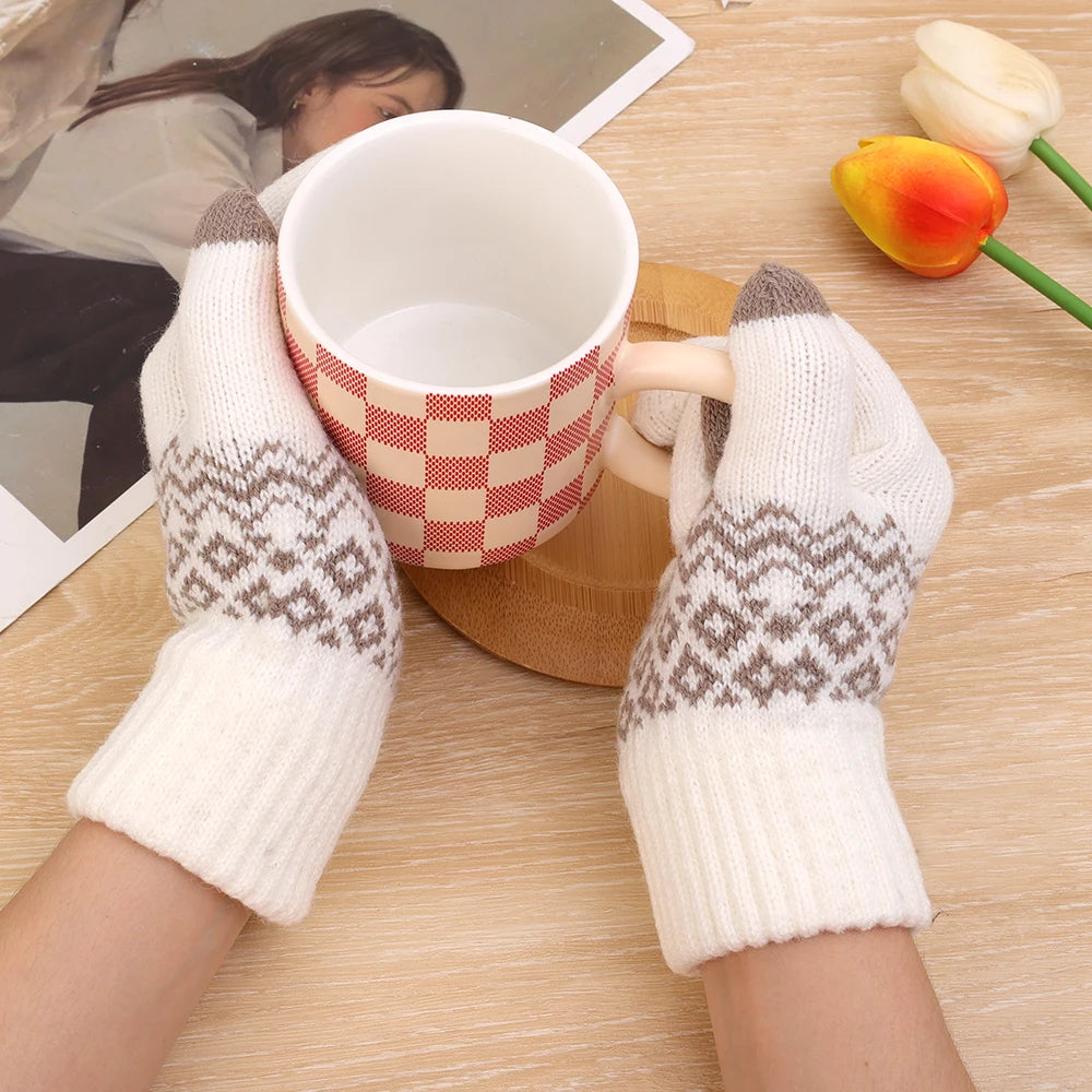 Wool Knitted Winter Gloves Women Men TouchScreen Warm Stretch Mittens Imitation Wool Full Finger Guantes Crochet Luvas Thicken