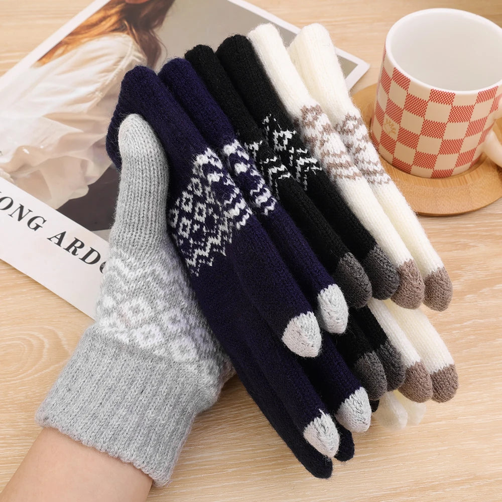 Wool Knitted Winter Gloves Women Men TouchScreen Warm Stretch Mittens Imitation Wool Full Finger Guantes Crochet Luvas Thicken