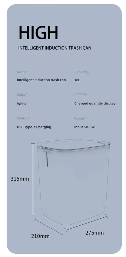 18L Smart Sensing Trash Can Smart Sensor Trash Bin with Display Type-C Recharging Automatic Wastebin Kitchen Toilet Wastebasket