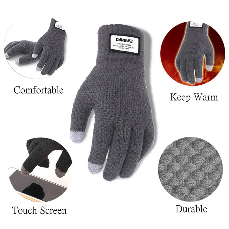 Winter Men's Knitted Touchscreen Gloves - High-Quality Wool Cashmere, Thick Warm Business Mittens for Autumn & Winter