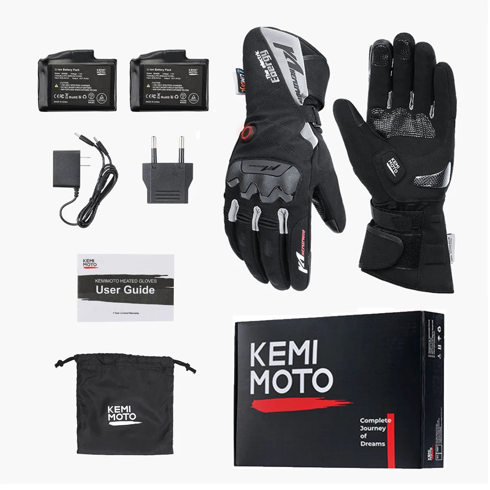 KEMIMOTO Heated Gloves Motorcycle Winter Moto Heated Gloves Warm Waterproof Rechargeable Heating Thermal Gloves For Snowmobile