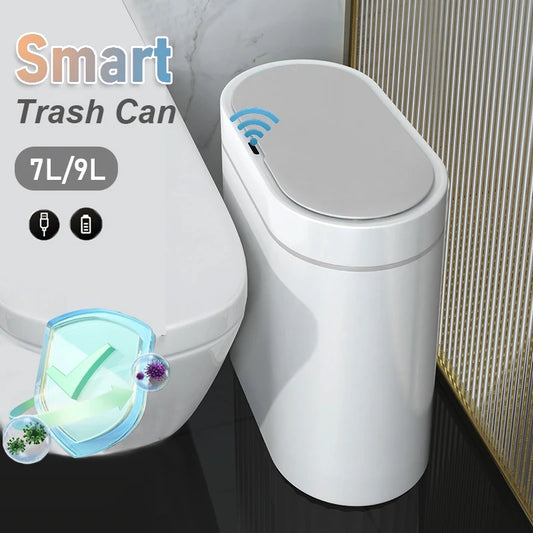 Smart Trash Can Narrow 7/9L Waterpoof Bathroom Toilet Garbage Bin Kitchen Baskets Dustbin Automatic Sensor Trash Can Wastebasket