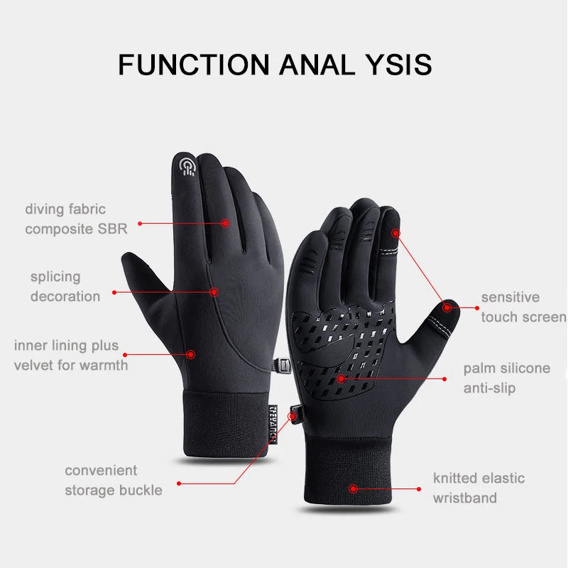 Men's Waterproof Winter Gloves - Touchscreen, Warm Plus Velvet Lining, Motorcycle, Sports, Running, and Ski Gloves