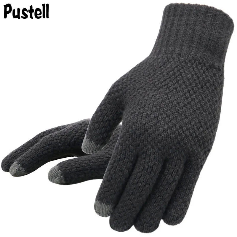 Winter Men's Knitted Touchscreen Gloves - High-Quality Wool Cashmere, Thick Warm Business Mittens for Autumn & Winter