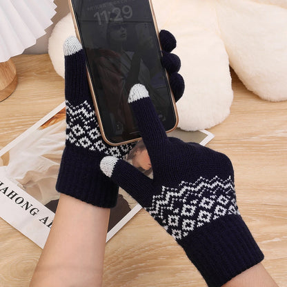 Wool Knitted Winter Gloves Women Men TouchScreen Warm Stretch Mittens Imitation Wool Full Finger Guantes Crochet Luvas Thicken