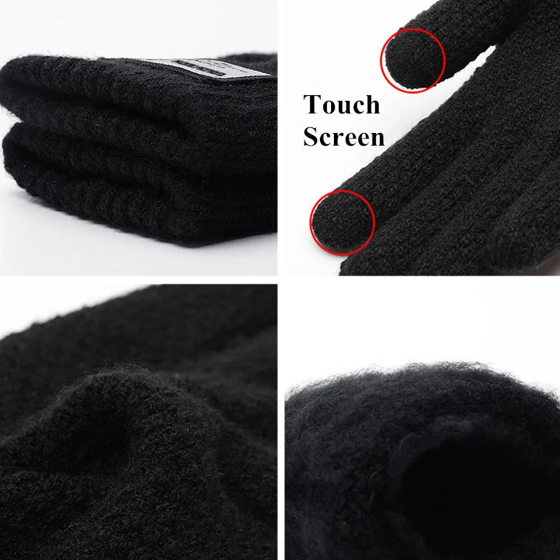 Winter Men's Knitted Touchscreen Gloves - High-Quality Wool Cashmere, Thick Warm Business Mittens for Autumn & Winter