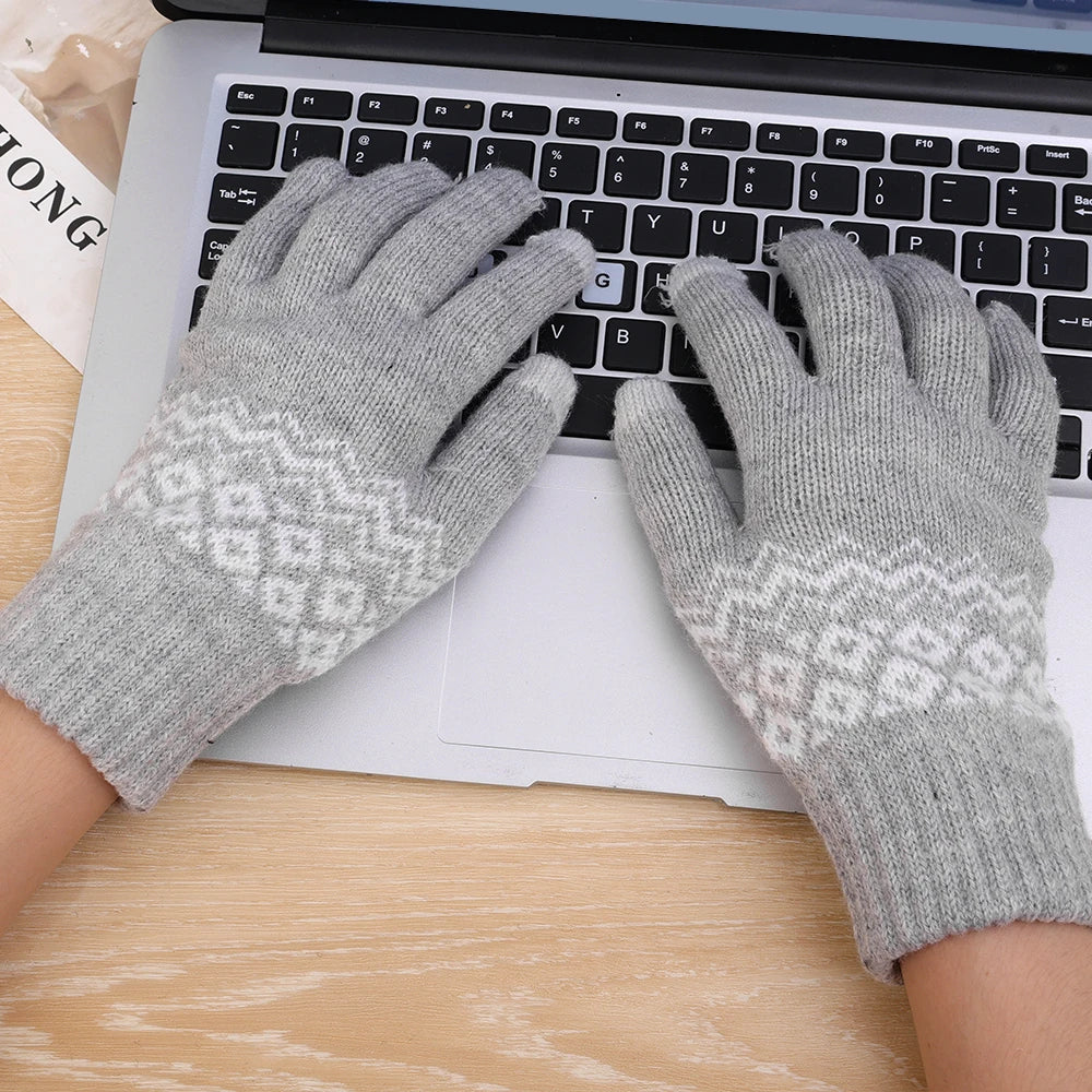 Wool Knitted Winter Gloves Women Men TouchScreen Warm Stretch Mittens Imitation Wool Full Finger Guantes Crochet Luvas Thicken