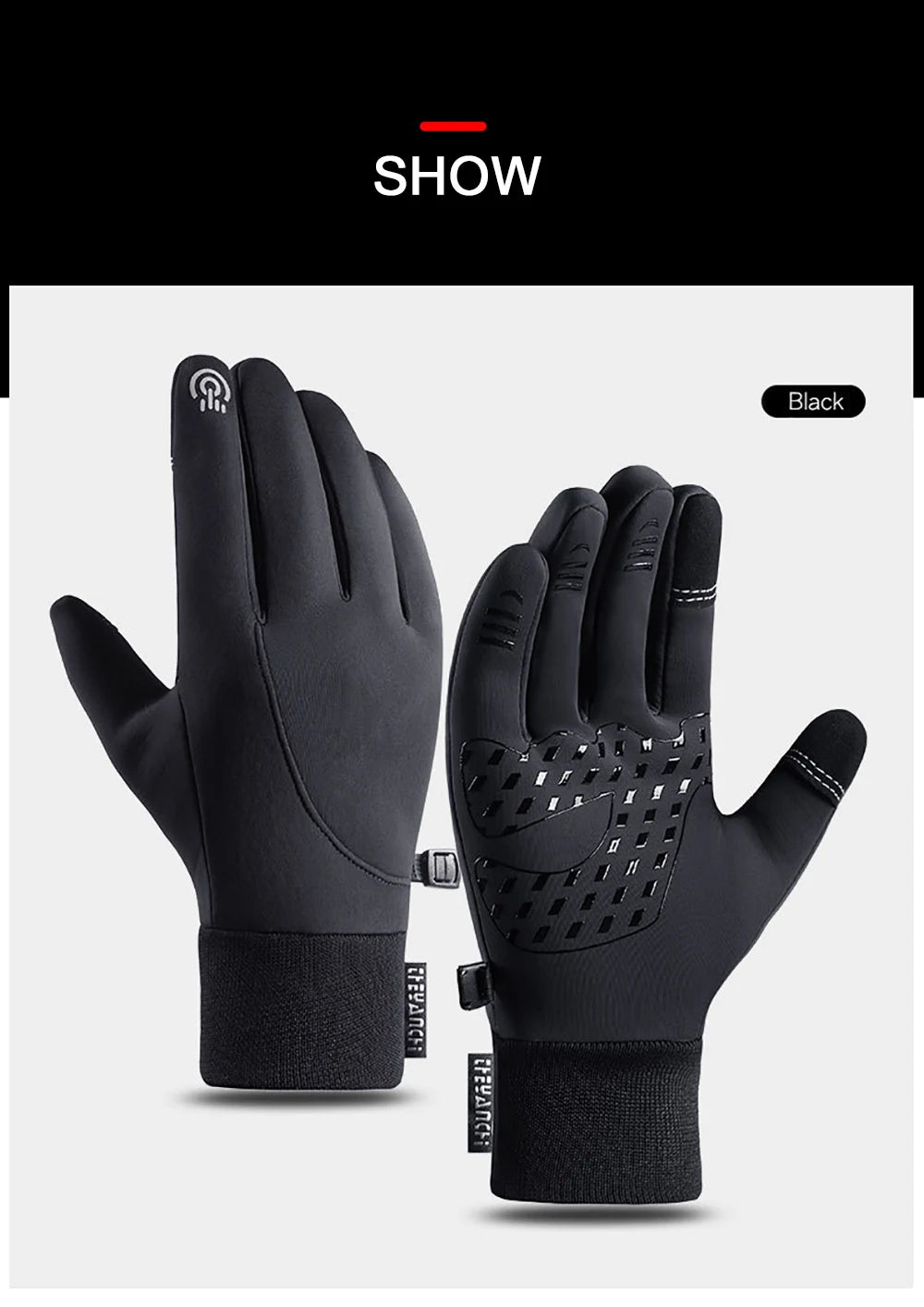 Men's Waterproof Winter Gloves - Touchscreen, Warm Plus Velvet Lining, Motorcycle, Sports, Running, and Ski Gloves