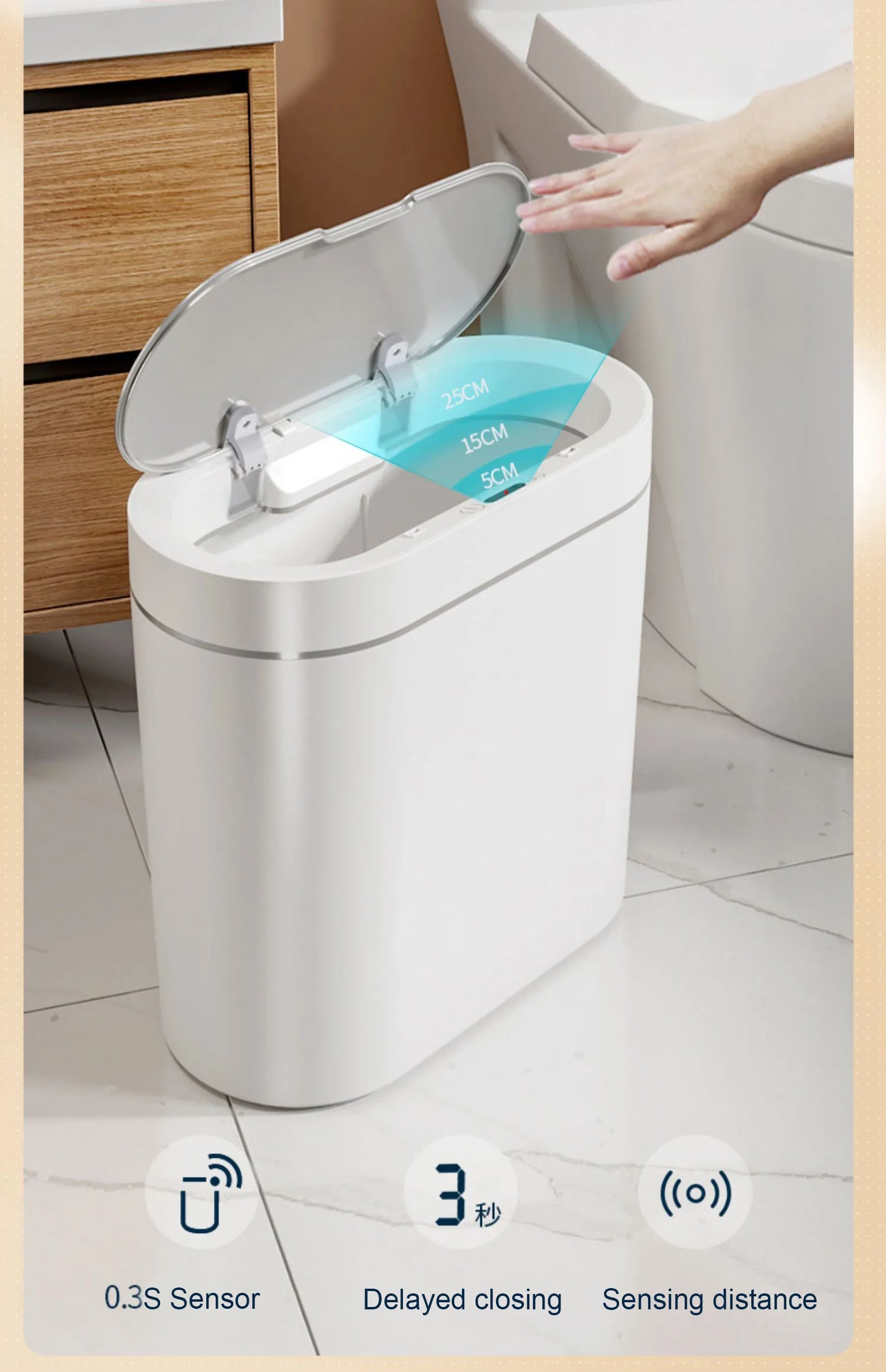 Smart Trash Can Narrow 7/9L Waterpoof Bathroom Toilet Garbage Bin Kitchen Baskets Dustbin Automatic Sensor Trash Can Wastebasket