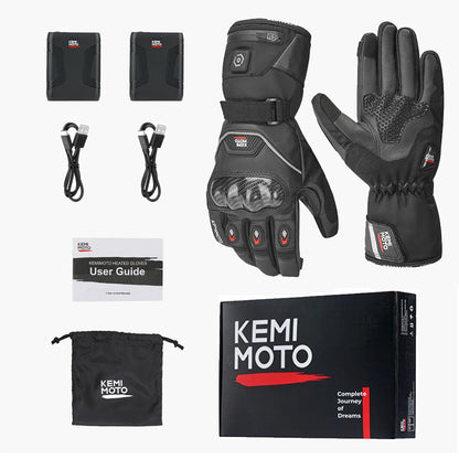 KEMIMOTO Heated Gloves Motorcycle Winter Moto Heated Gloves Warm Waterproof Rechargeable Heating Thermal Gloves For Snowmobile