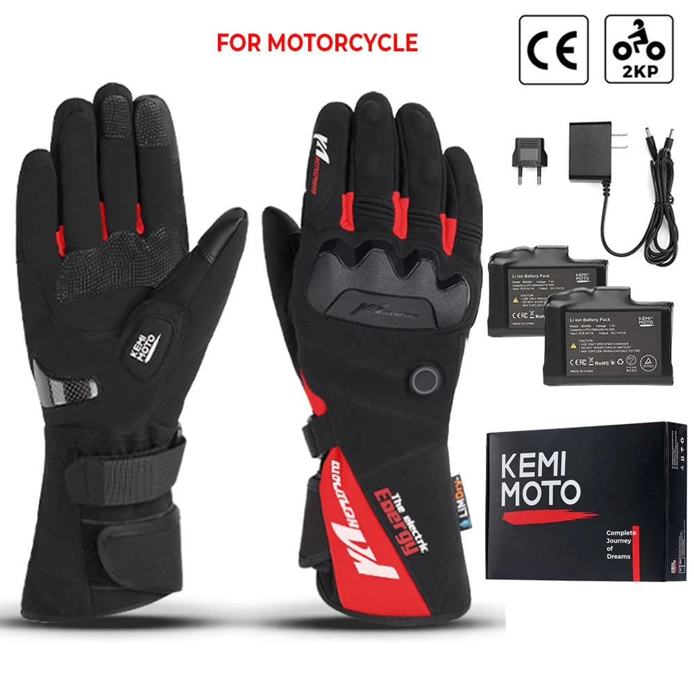 KEMIMOTO Heated Gloves Motorcycle Winter Moto Heated Gloves Warm Waterproof Rechargeable Heating Thermal Gloves For Snowmobile