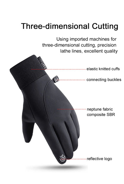 Men's Waterproof Winter Gloves - Touchscreen, Warm Plus Velvet Lining, Motorcycle, Sports, Running, and Ski Gloves