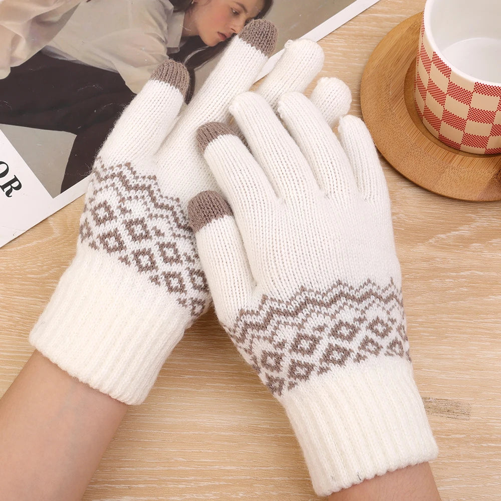 Wool Knitted Winter Gloves Women Men TouchScreen Warm Stretch Mittens Imitation Wool Full Finger Guantes Crochet Luvas Thicken