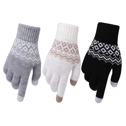 Wool Knitted Winter Gloves Women Men TouchScreen Warm Stretch Mittens Imitation Wool Full Finger Guantes Crochet Luvas Thicken