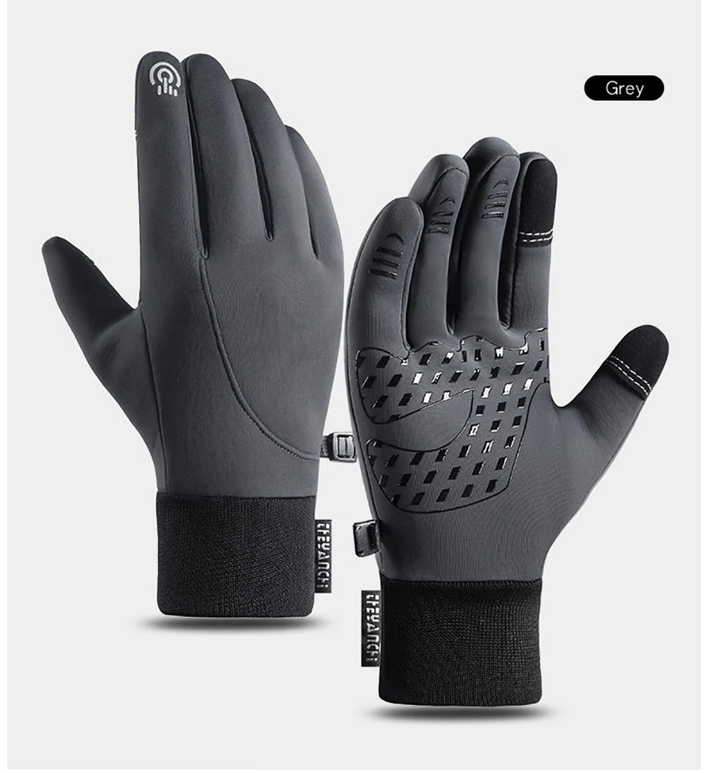 Men's Waterproof Winter Gloves - Touchscreen, Warm Plus Velvet Lining, Motorcycle, Sports, Running, and Ski Gloves