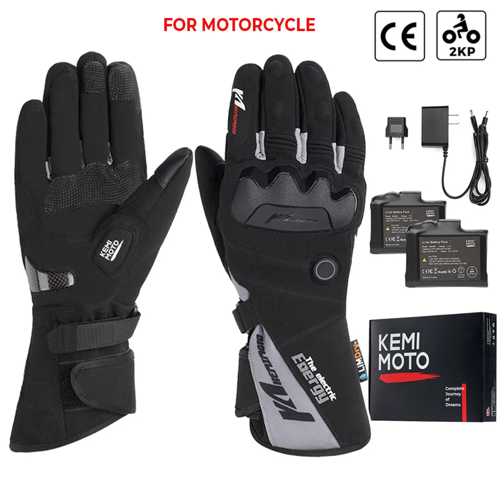 KEMIMOTO Heated Gloves Motorcycle Winter Moto Heated Gloves Warm Waterproof Rechargeable Heating Thermal Gloves For Snowmobile