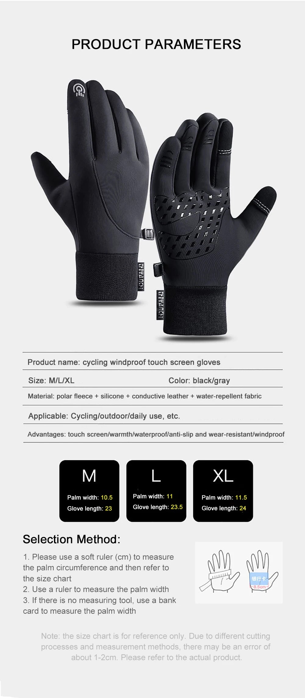 Men's Waterproof Winter Gloves - Touchscreen, Warm Plus Velvet Lining, Motorcycle, Sports, Running, and Ski Gloves