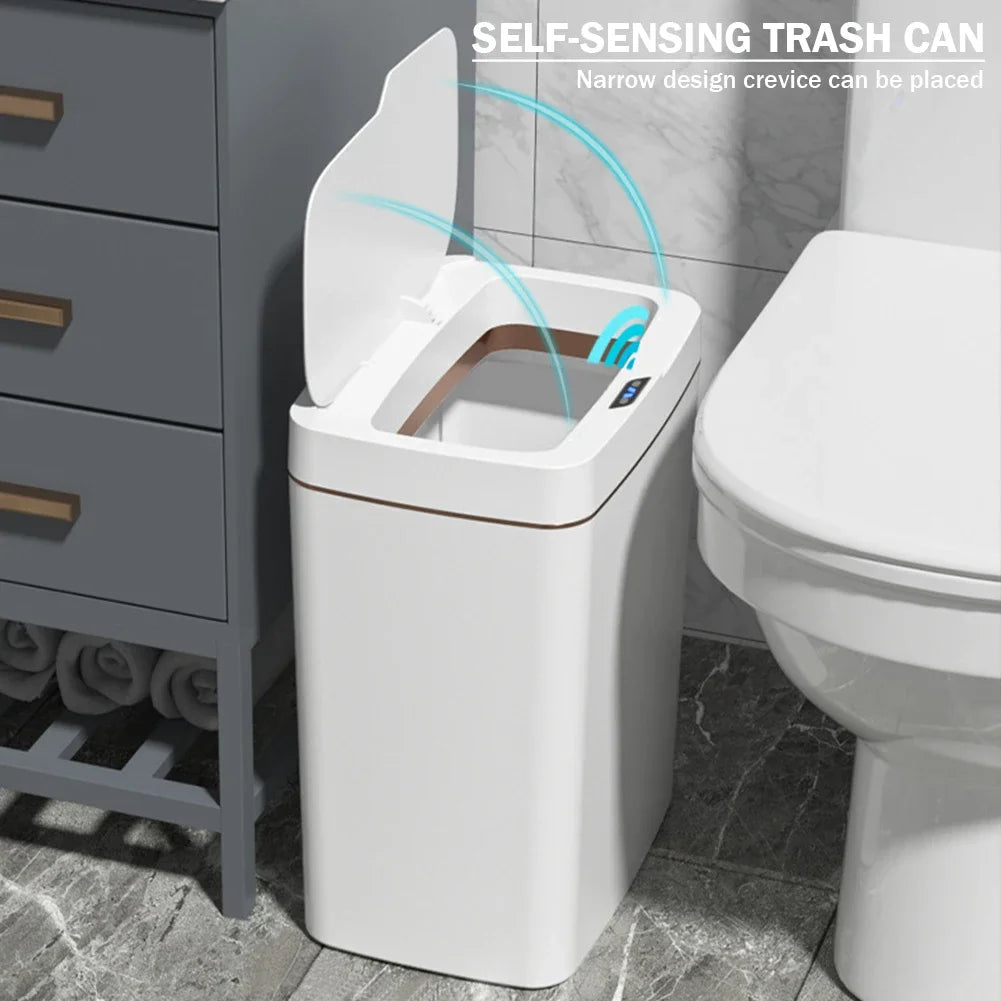 15/18L Smart Sensor Trash Can Waterproof Intelligent Touchless Trash Can Quiet Auto Motion Sensor Rubbish for Kitchen Bathroom