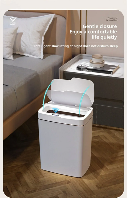 Smart Bathroom Trash Can Automatic Bagging Electronic Trash Can White Touchless Narrow Smart Sensor Garbage Bin Smart Home 15L