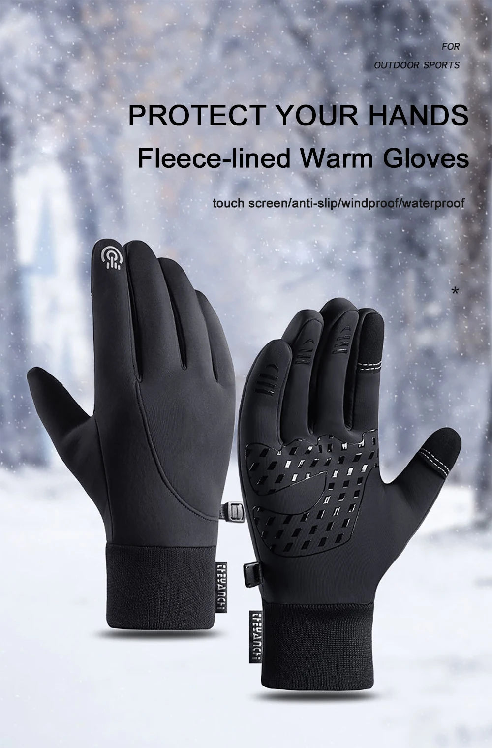 Men's Waterproof Winter Gloves - Touchscreen, Warm Plus Velvet Lining, Motorcycle, Sports, Running, and Ski Gloves