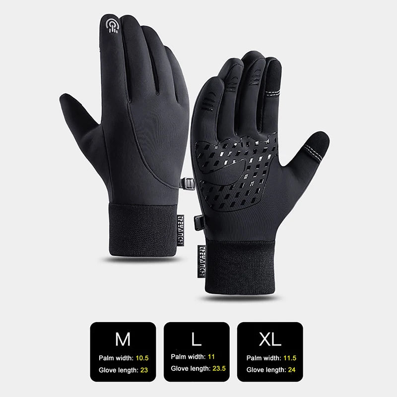 Men's Waterproof Winter Gloves - Touchscreen, Warm Plus Velvet Lining, Motorcycle, Sports, Running, and Ski Gloves