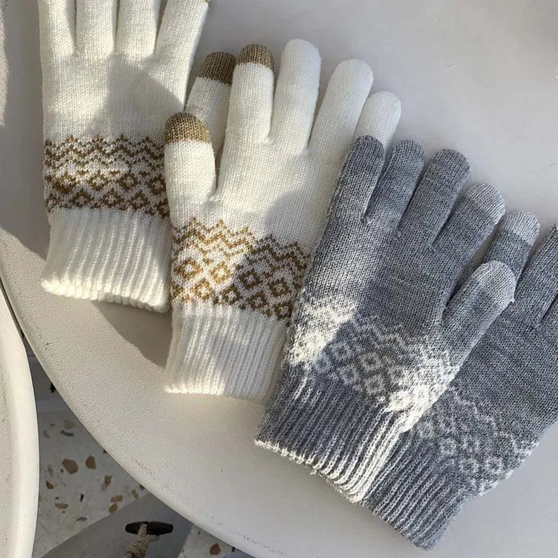 Wool Knitted Winter Gloves Women Men TouchScreen Warm Stretch Mittens Imitation Wool Full Finger Guantes Crochet Luvas Thicken