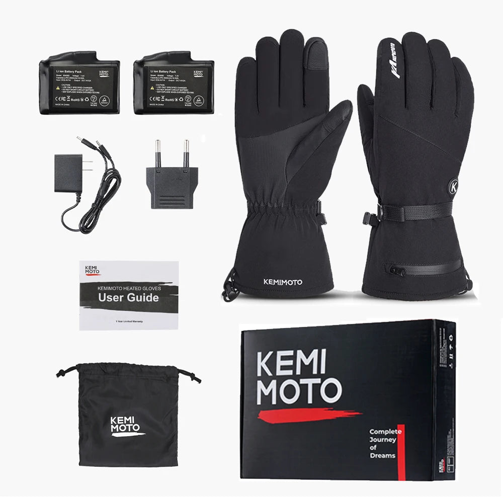 KEMIMOTO Heated Gloves Motorcycle Winter Moto Heated Gloves Warm Waterproof Rechargeable Heating Thermal Gloves For Snowmobile