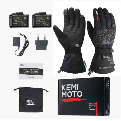 KEMIMOTO Heated Gloves Motorcycle Winter Moto Heated Gloves Warm Waterproof Rechargeable Heating Thermal Gloves For Snowmobile