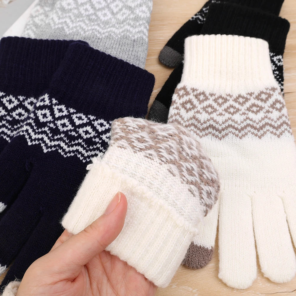 Wool Knitted Winter Gloves Women Men TouchScreen Warm Stretch Mittens Imitation Wool Full Finger Guantes Crochet Luvas Thicken